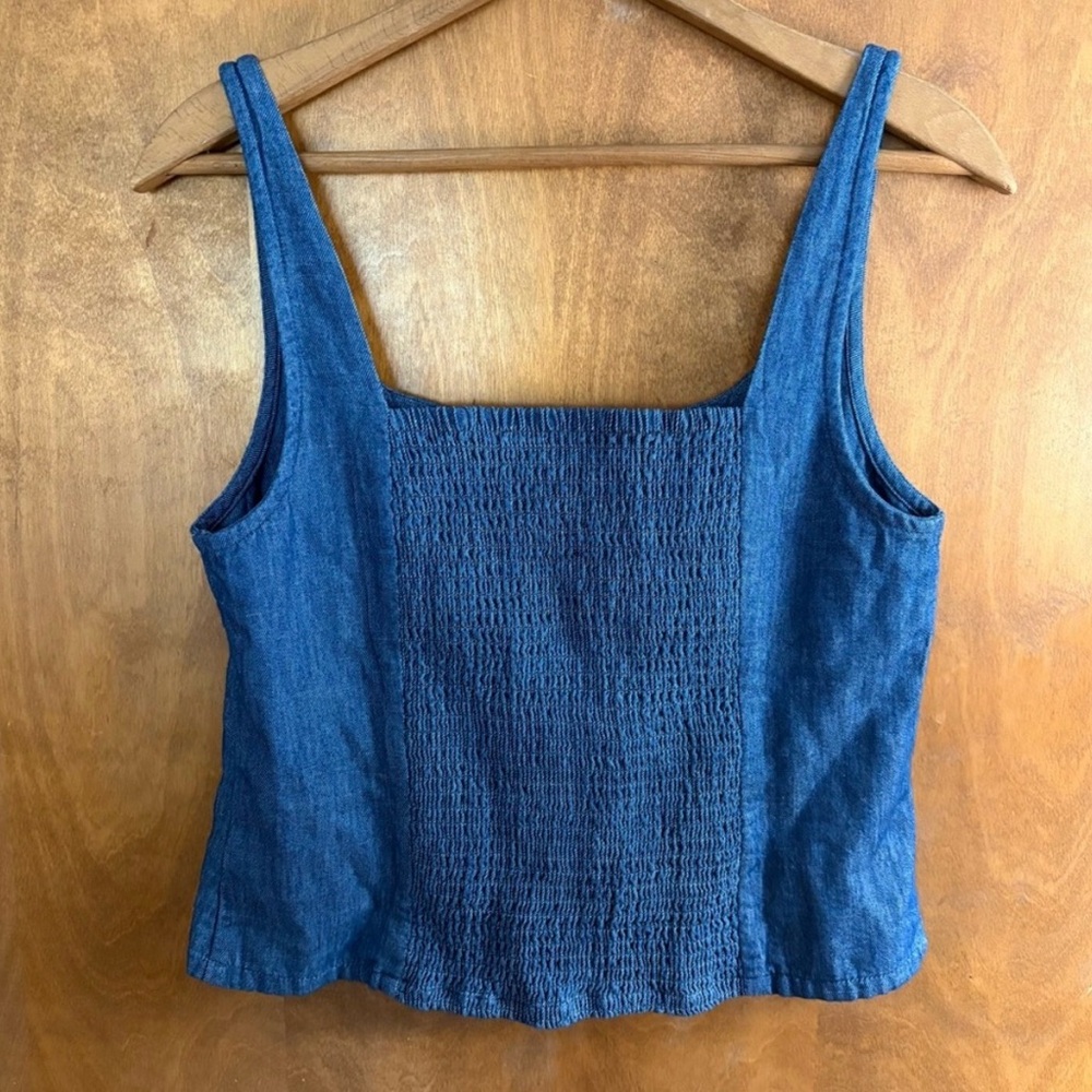 Old Navy Dark Blue Denim Corset Bustier Top Smocked Ren Faire Fairy Grunge Y2K - Picture 2 of 4